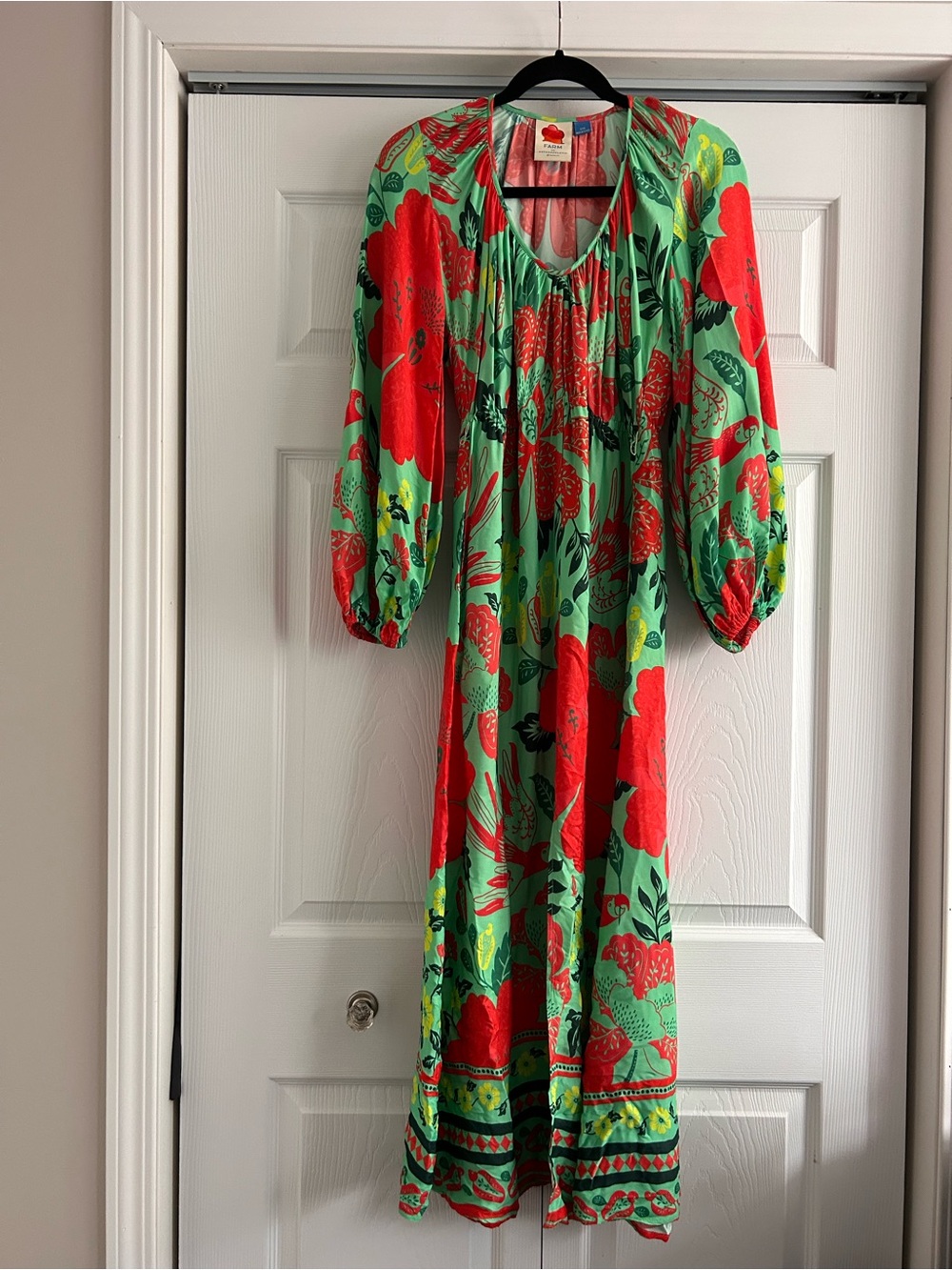 Anthropologie Farm Rio Floral Poppy Printed Wedding Guest Feminine Maxi Dress. - Picture 3 of 12
